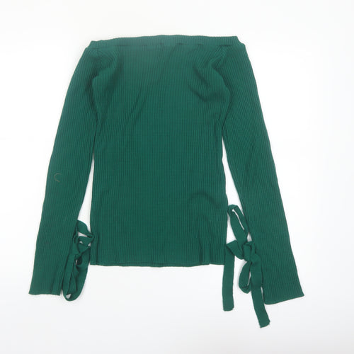 Boohoo Women’s Green Boat Neck Ribbed Knit Jumper Size S