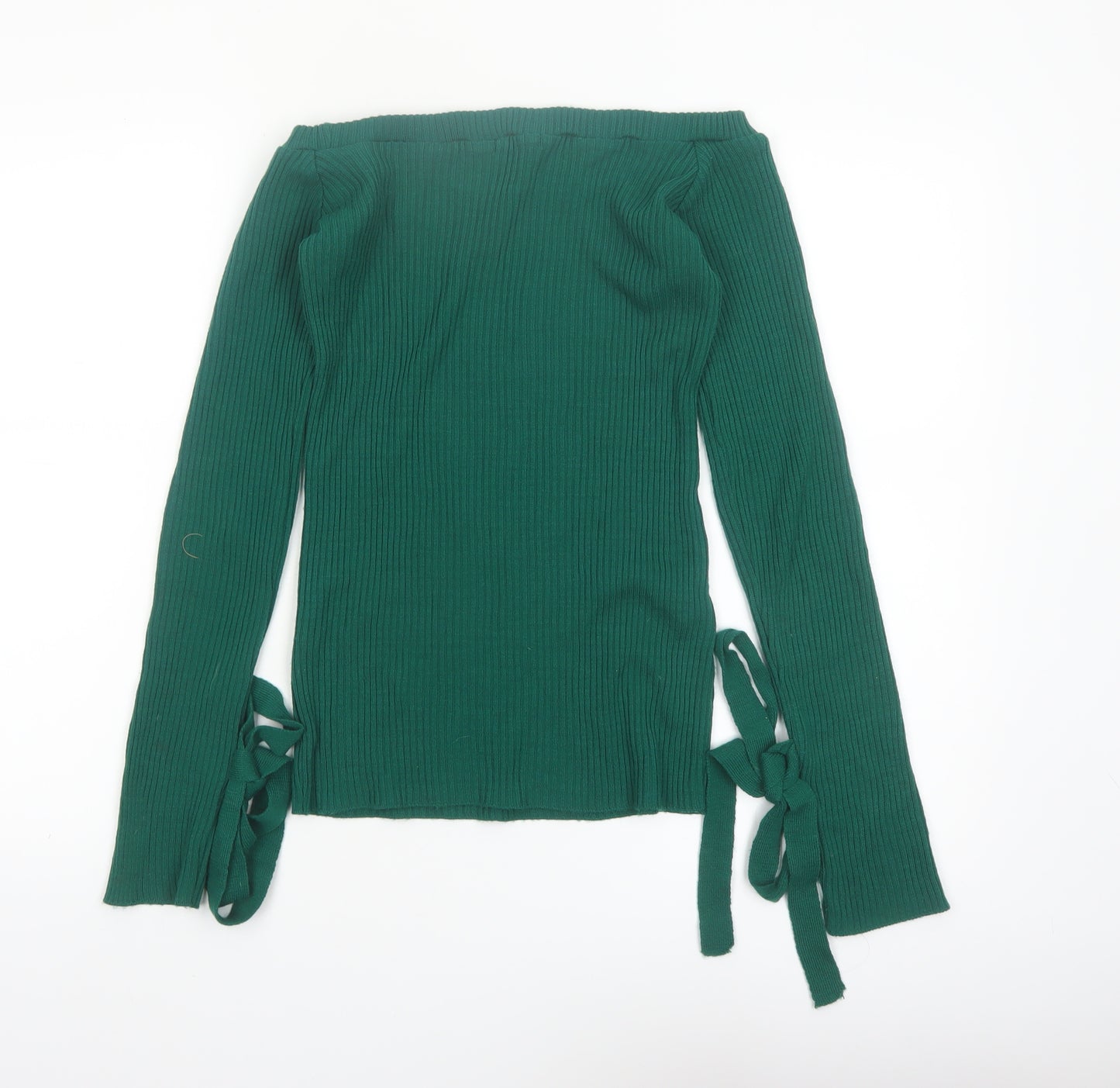 Boohoo Women’s Green Boat Neck Ribbed Knit Jumper Size S