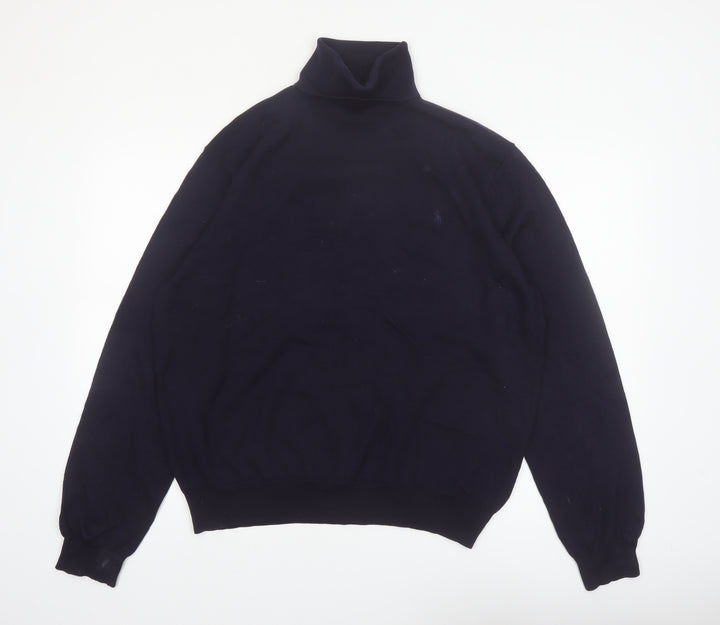 Ralph Lauren Men's Blue Roll Neck Merino Wool Jumper 2XL