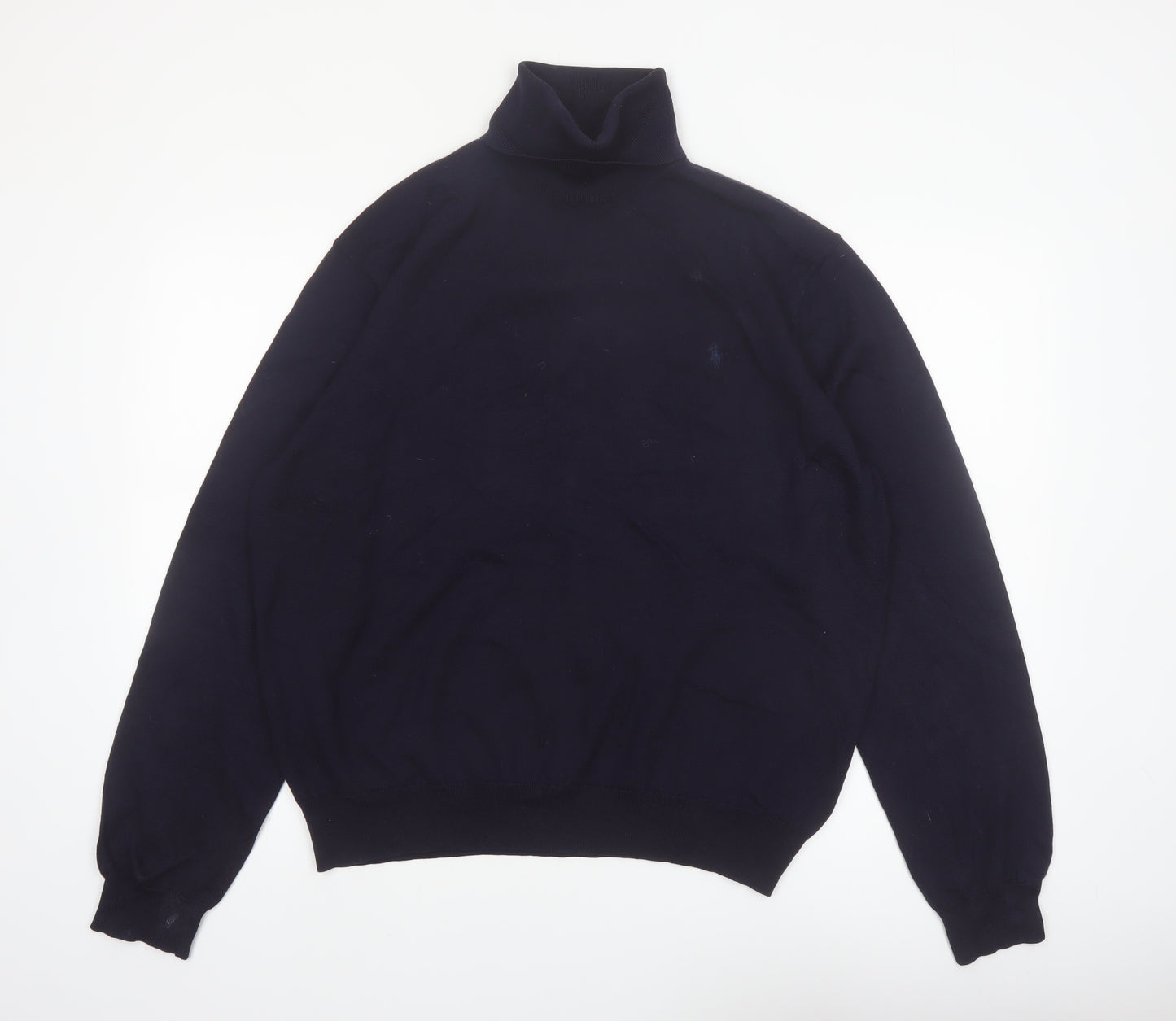 Ralph Lauren Men's Blue Roll Neck Merino Wool Jumper 2XL