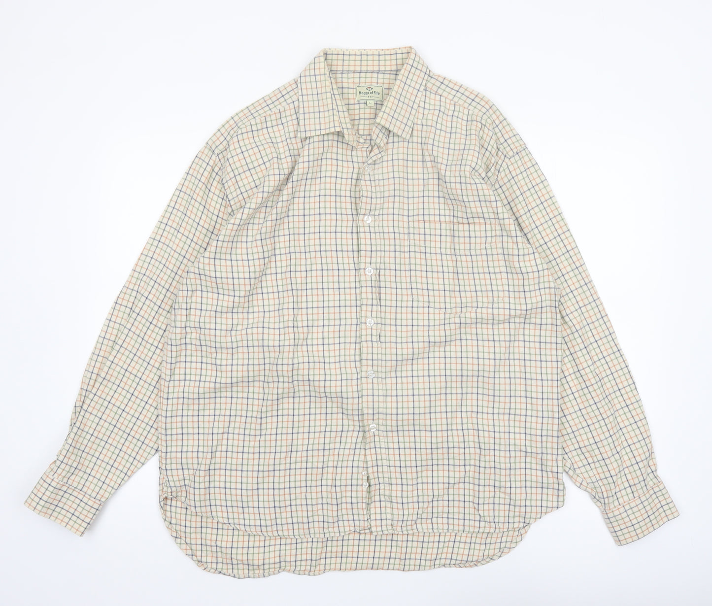 Hoggs of Fife Men's Beige Check Long Sleeve Button-Up Shirt L