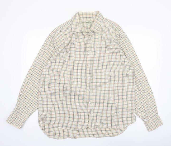 Hoggs of Fife Men's Beige Check Long Sleeve Button-Up Shirt L