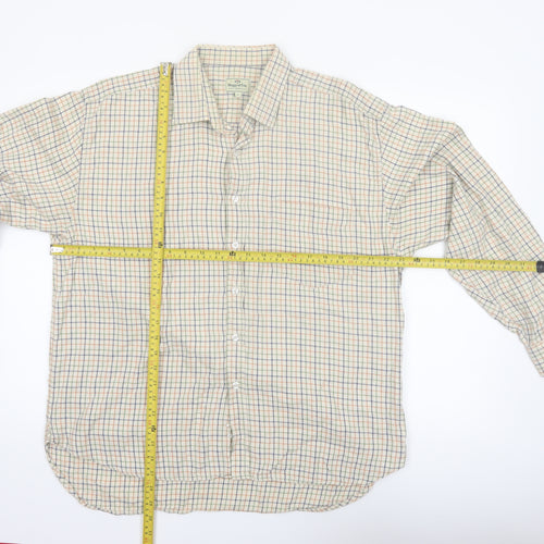 Hoggs of Fife Men's Beige Check Long Sleeve Button-Up Shirt L