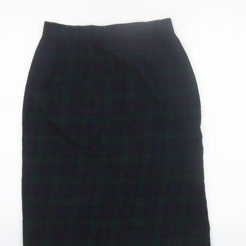 Viyella Women Green Plaid Wool Pencil Midi Skirt UK 12