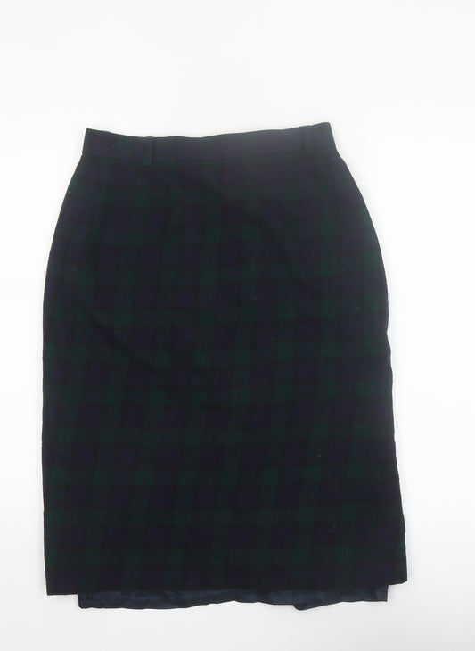 Viyella Women Green Plaid Wool Pencil Midi Skirt UK 12