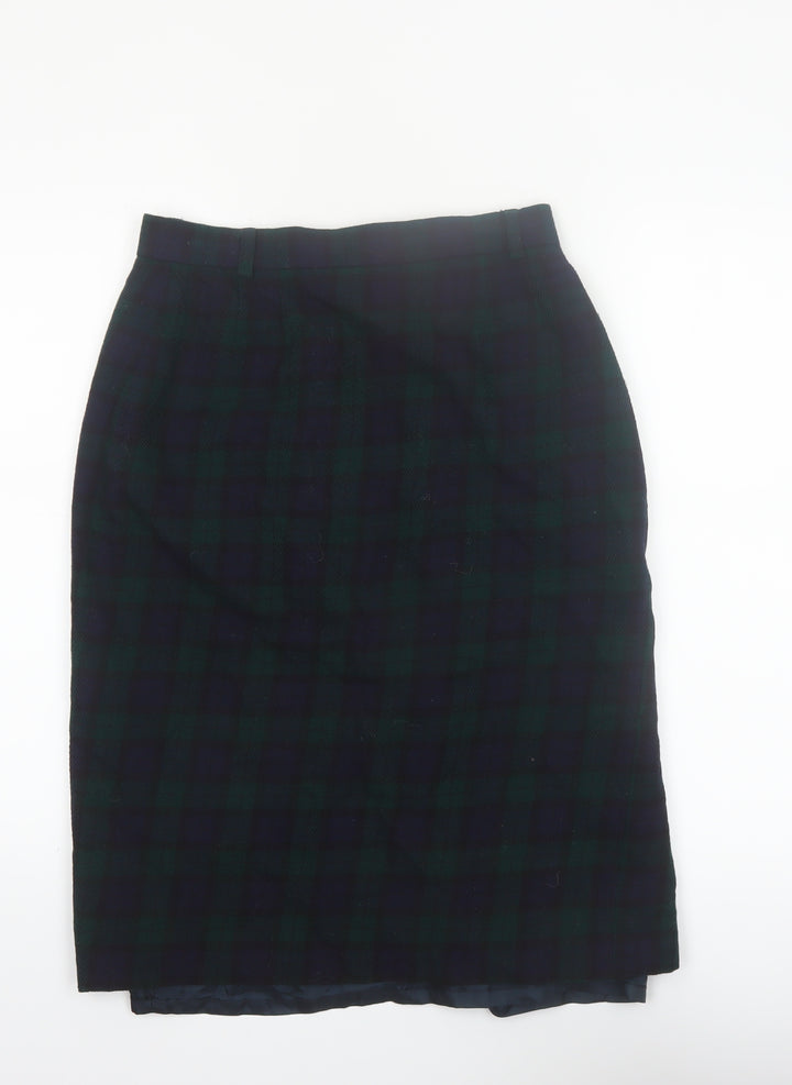 Viyella Women Green Plaid Wool Pencil Midi Skirt UK 12