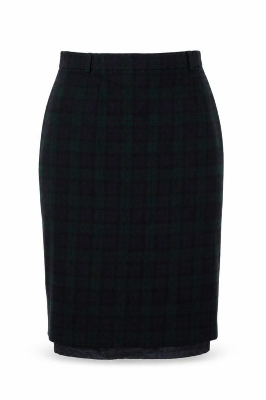 Front view of Viyella Women Green Plaid Wool Pencil Midi Skirt UK 12