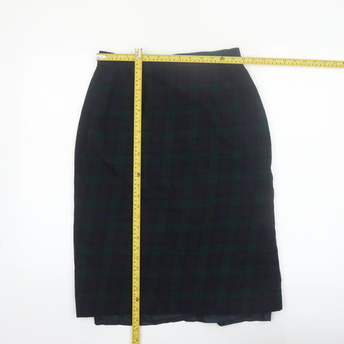 Viyella Women Green Plaid Wool Pencil Midi Skirt UK 12