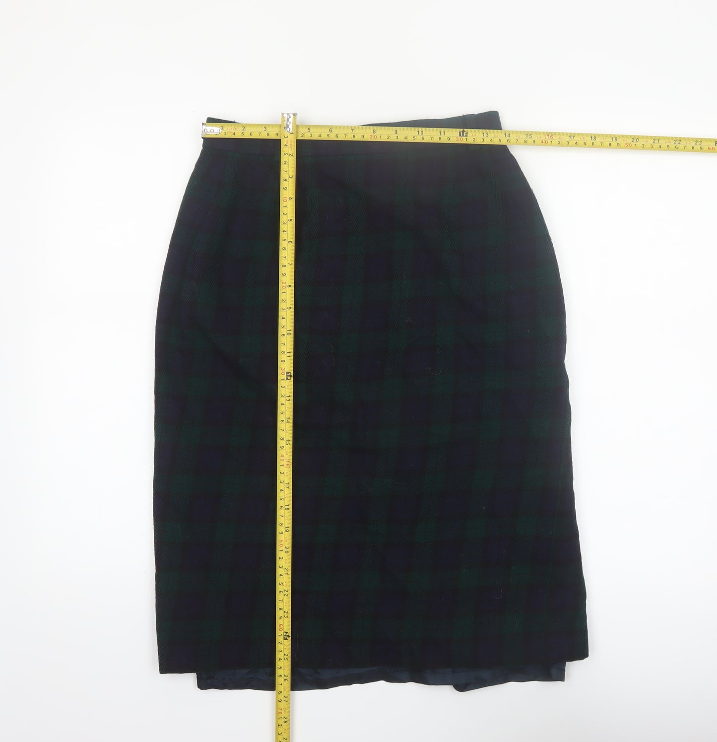 Viyella Women Green Plaid Wool Pencil Midi Skirt UK 12