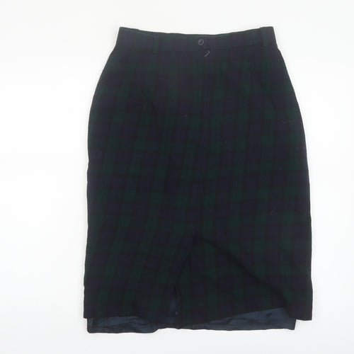 Viyella Women Green Plaid Wool Pencil Midi Skirt UK 12