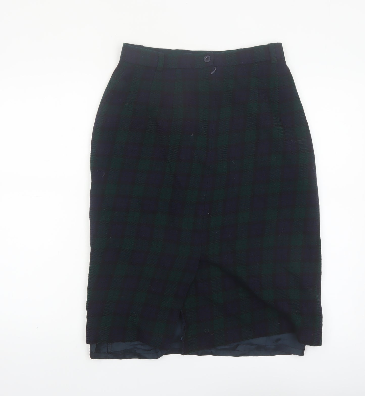 Viyella Women Green Plaid Wool Pencil Midi Skirt UK 12