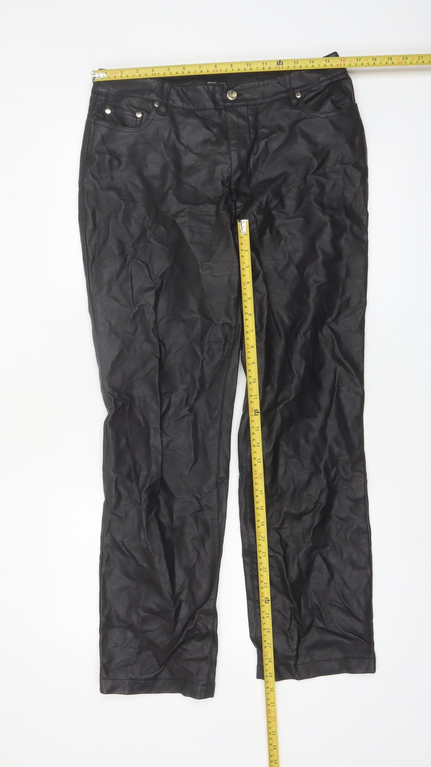 River Island Women’s Black Faux Leather Slim Trousers Size 14
