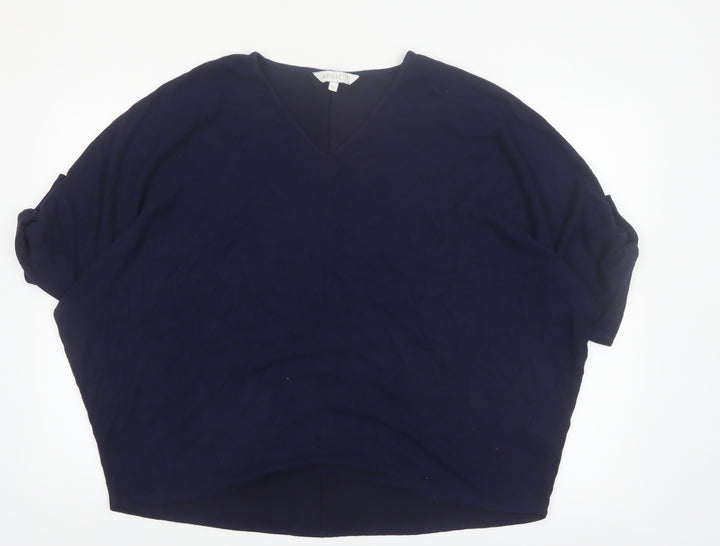Apricot Women Blue V-Neck Relaxed Knit Pullover Jumper XL