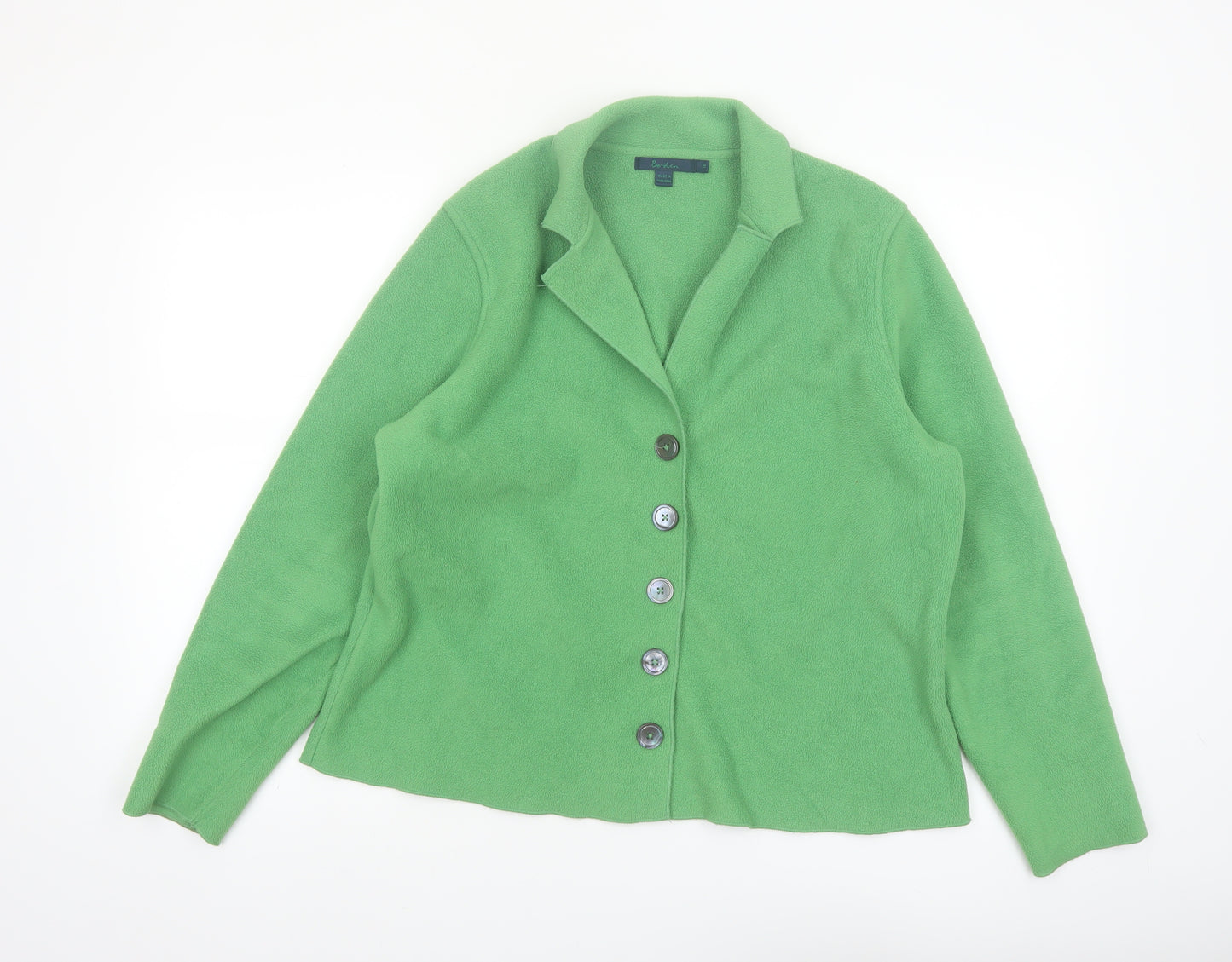 Boden Women's Green Fleece Collared Button Cardigan Size 16