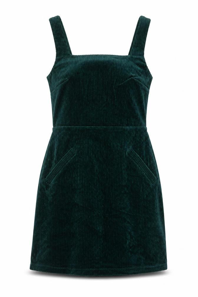 Topshop Tall Green Corduroy Pinafore Dress UK 8 Women's Short