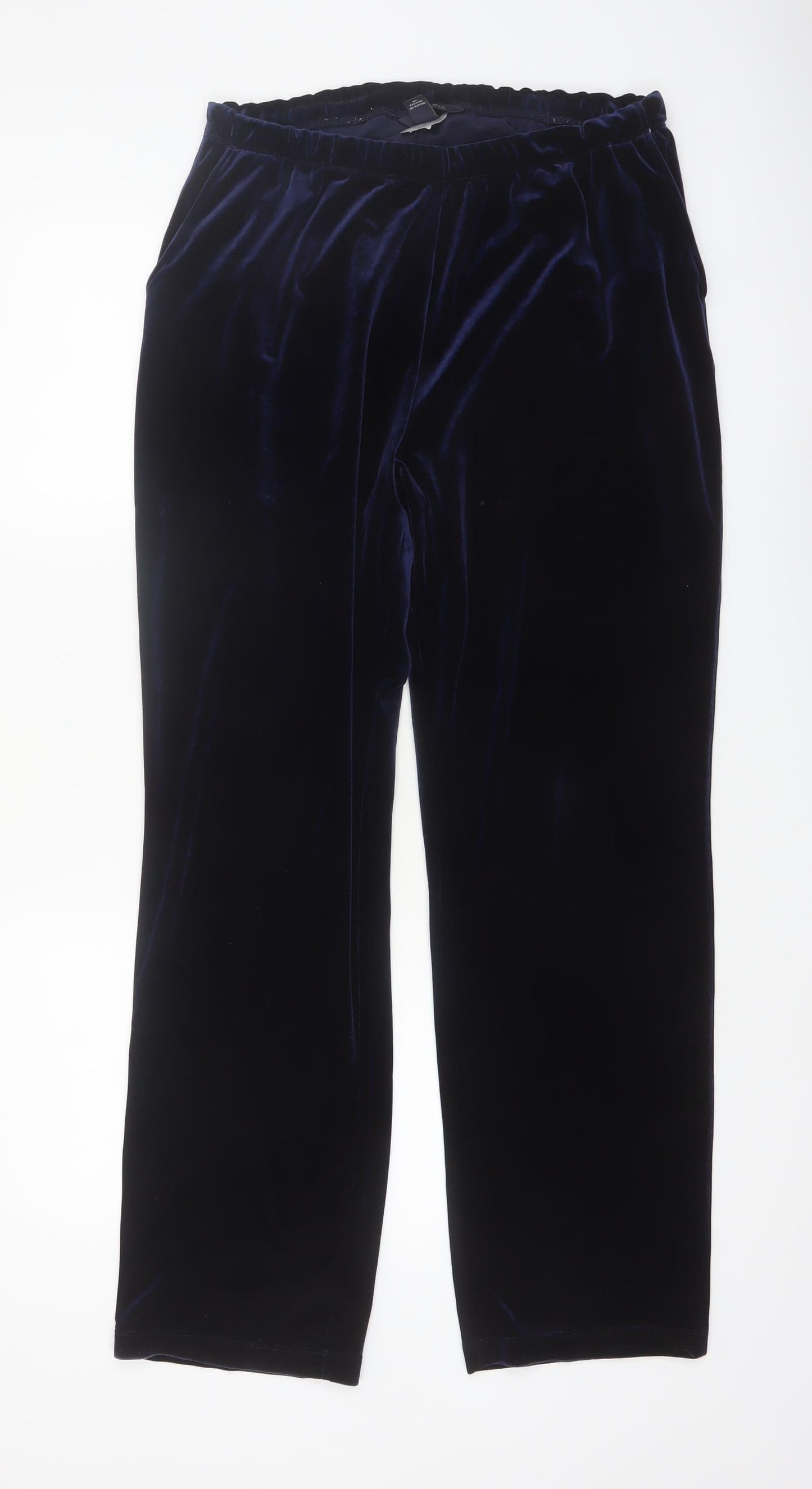 Lands' End Women's Blue Velvet Straight Trousers Size M