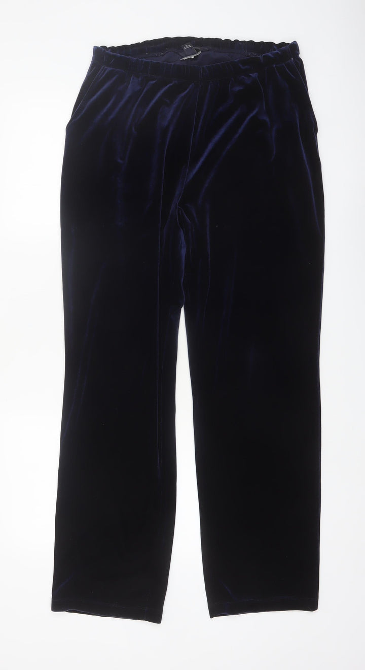 Lands' End Women's Blue Velvet Straight Trousers Size M
