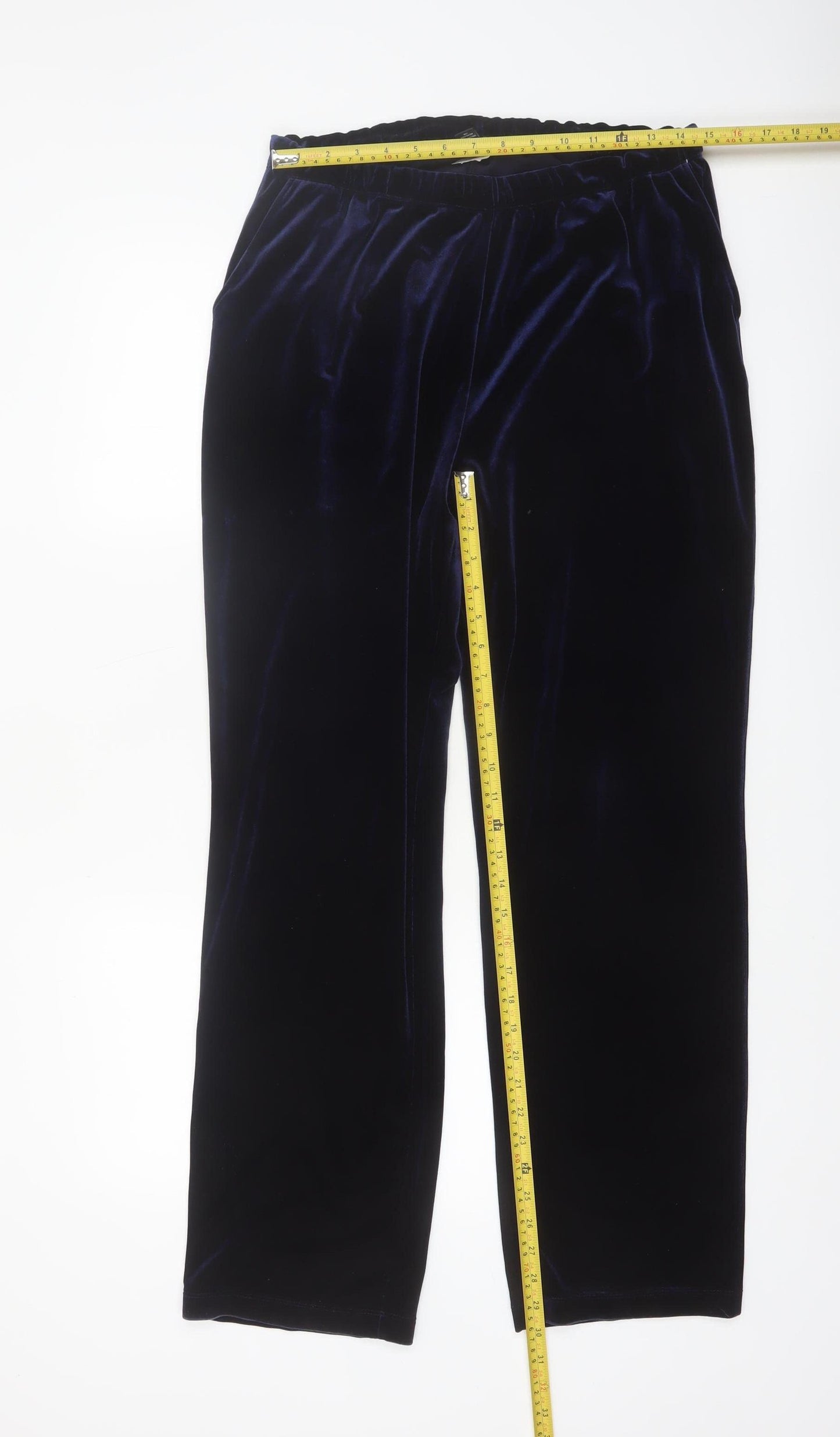 Lands' End Women's Blue Velvet Straight Trousers Size M