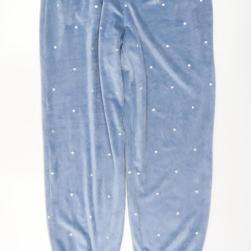 Marks and Spencer Women Blue Velour Polka Dot Pyjama Pants M