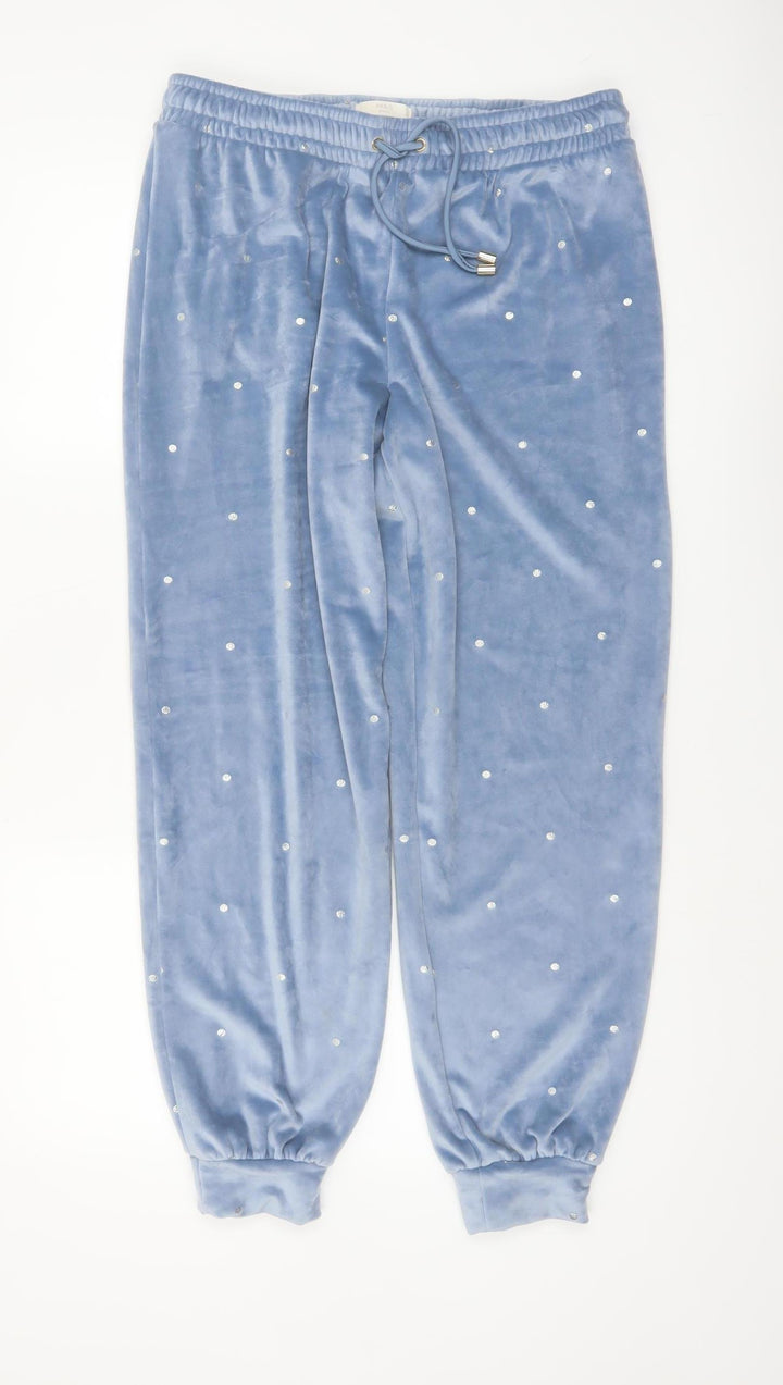 Marks and Spencer Women Blue Velour Polka Dot Pyjama Pants M