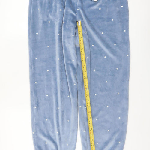 Marks and Spencer Women Blue Velour Polka Dot Pyjama Pants M