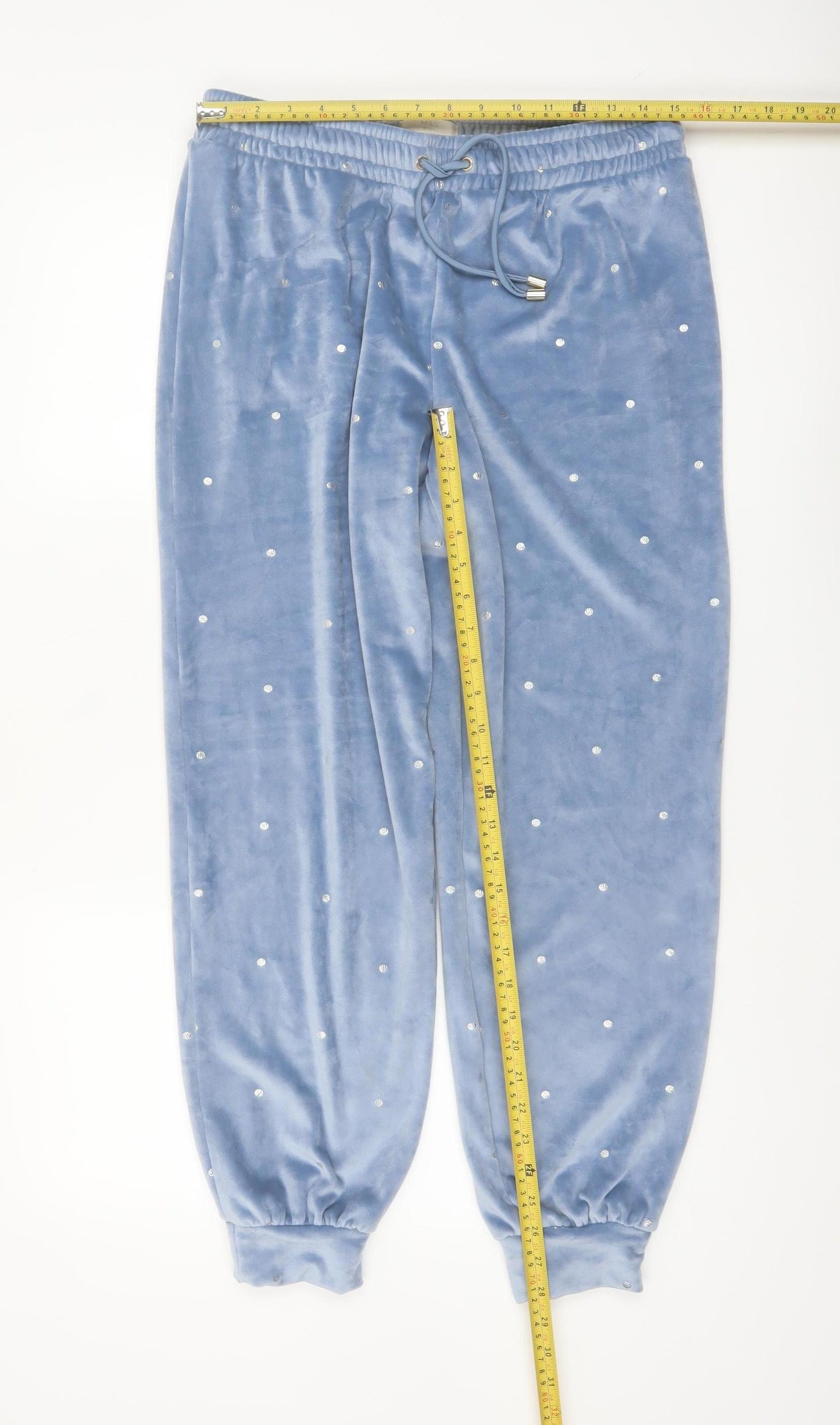 Marks and Spencer Women Blue Velour Polka Dot Pyjama Pants M