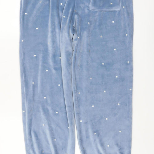 Marks and Spencer Women Blue Velour Polka Dot Pyjama Pants M