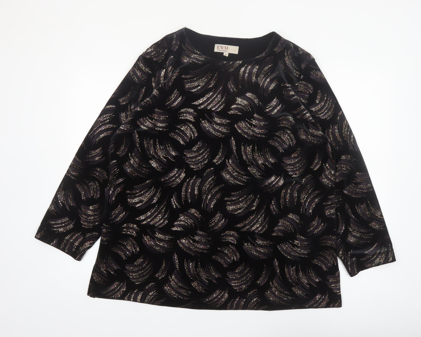 EWM Women's Black Velvet Glitter Tunic Blouse Size L