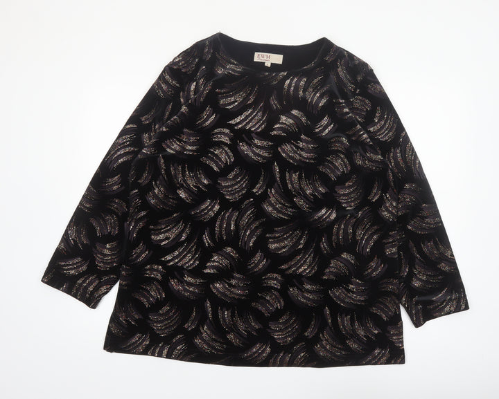 EWM Women's Black Velvet Glitter Tunic Blouse Size L