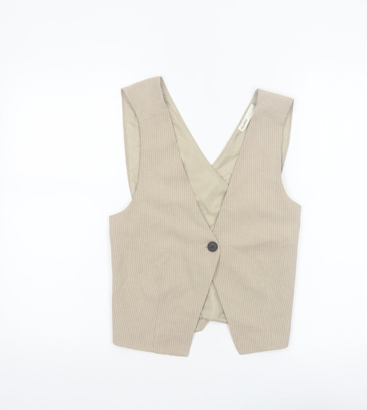 Pull&Bear Women’s Beige Cropped Sleeveless V-Neck Waistcoat M