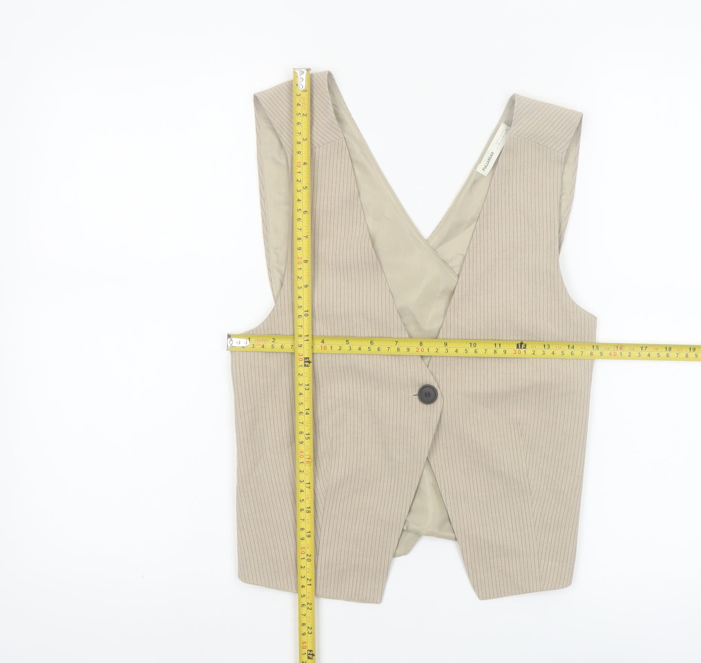 Pull&Bear Women’s Beige Cropped Sleeveless V-Neck Waistcoat M
