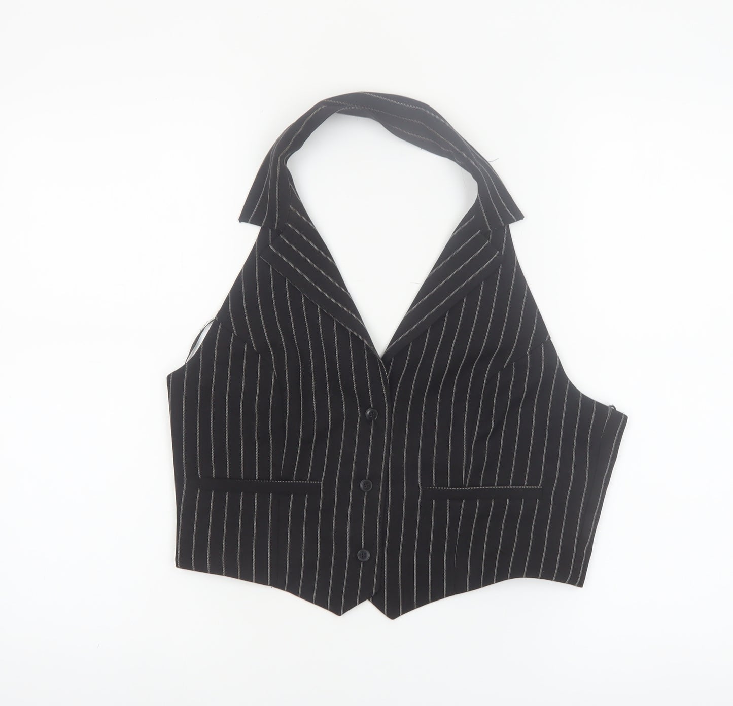 Urban Outfitters Women’s Black Pinstripe Halter Cropped Blouse L