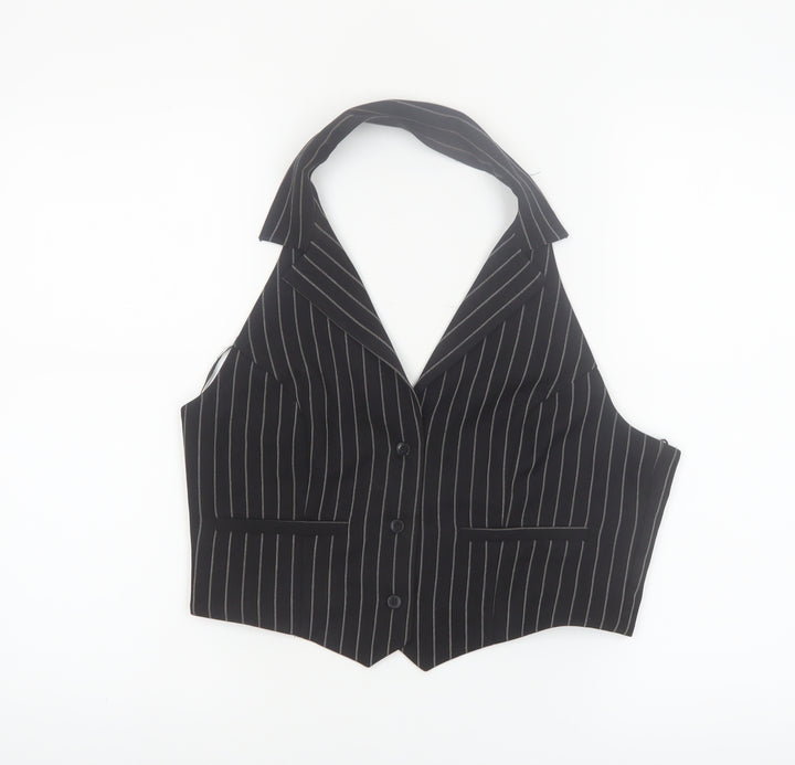 Urban Outfitters Women’s Black Pinstripe Halter Cropped Blouse L