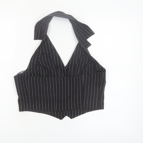 Urban Outfitters Women’s Black Pinstripe Halter Cropped Blouse L