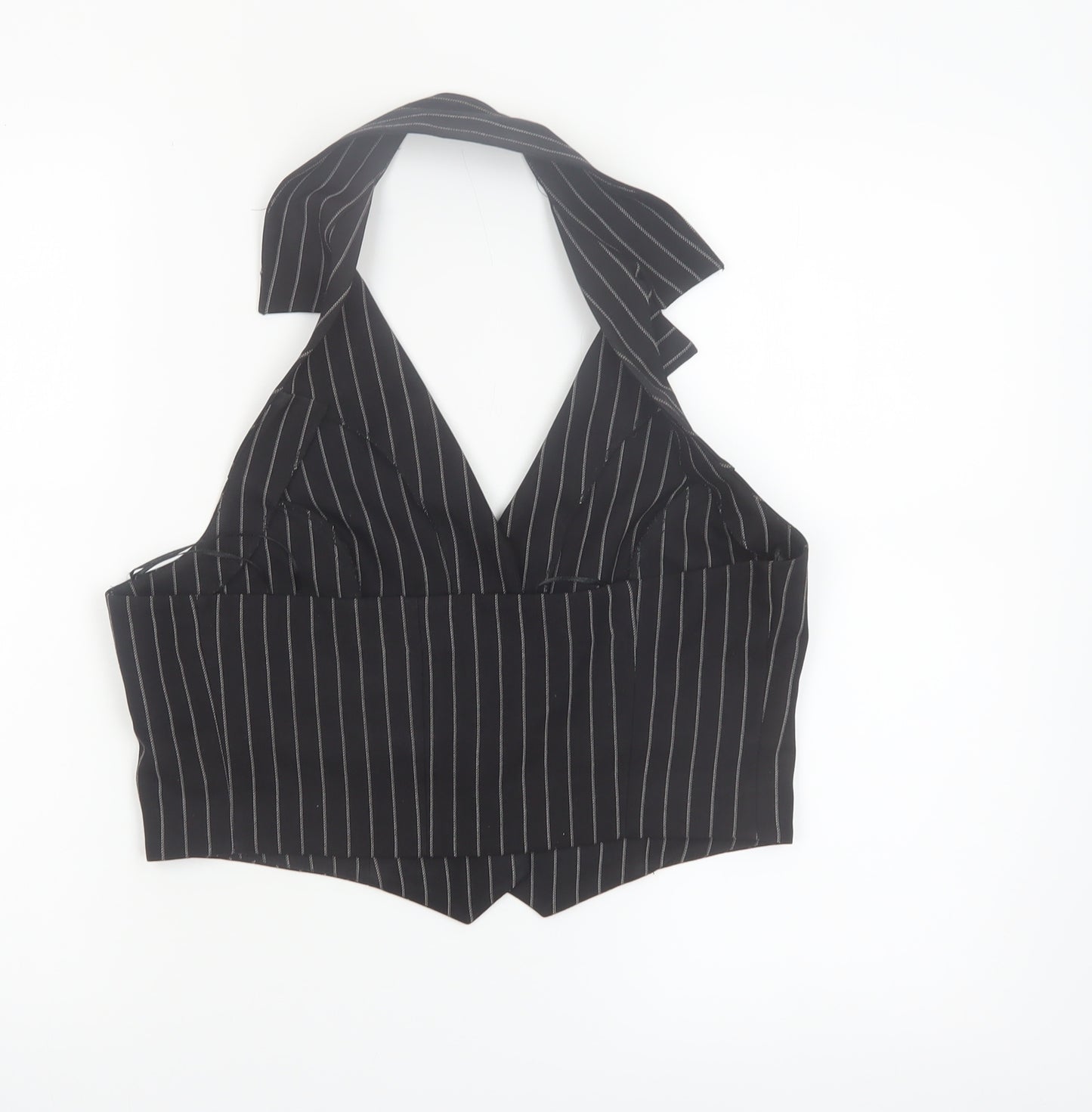 Urban Outfitters Women’s Black Pinstripe Halter Cropped Blouse L