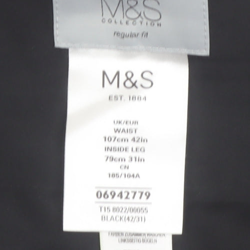Marks and Spencer Men's Black Regular Fit Dress Trousers 42W 31L