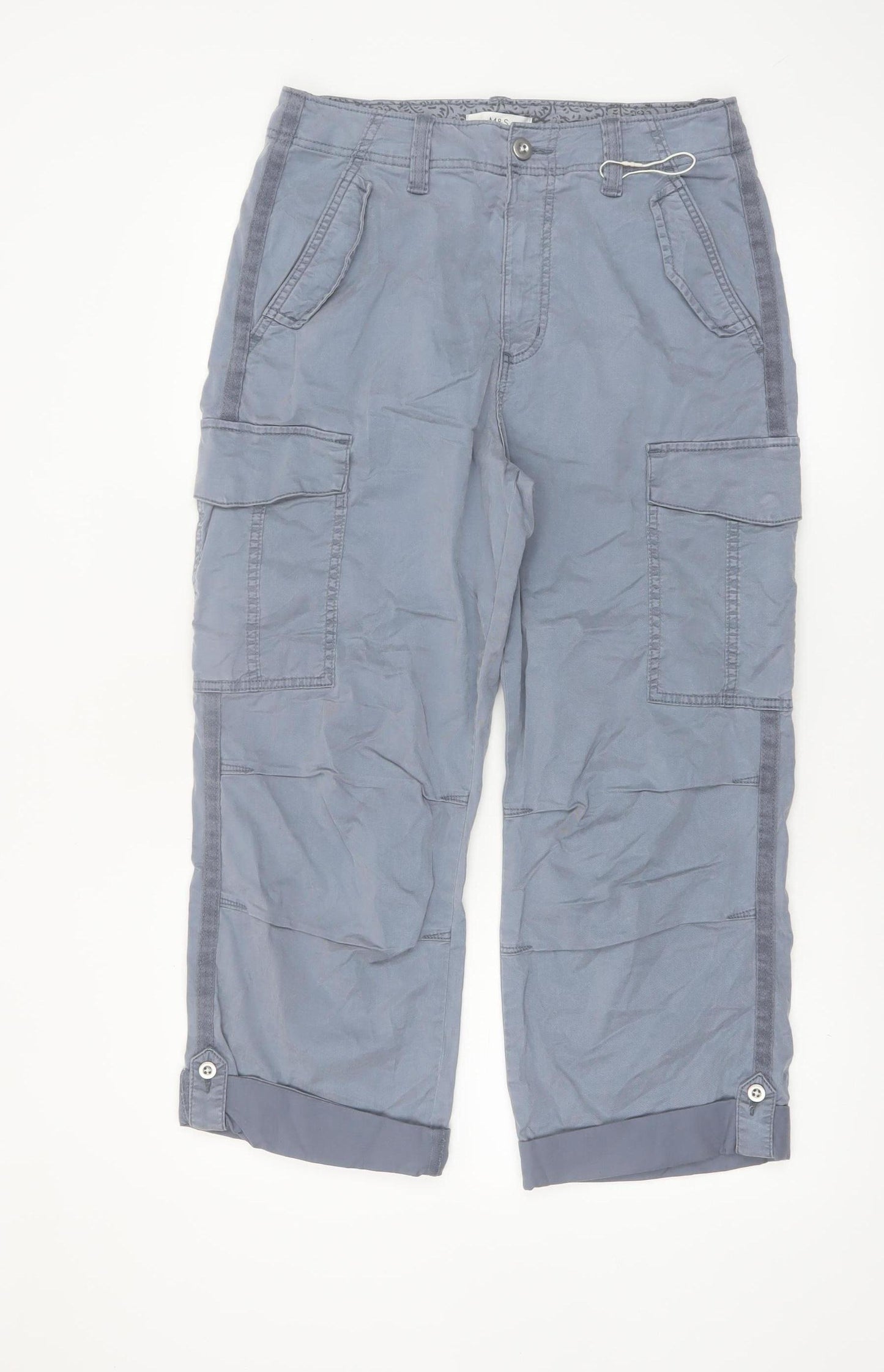 Marks and Spencer Womens Grey Cargo Trousers Size 12 Regular Lightweight