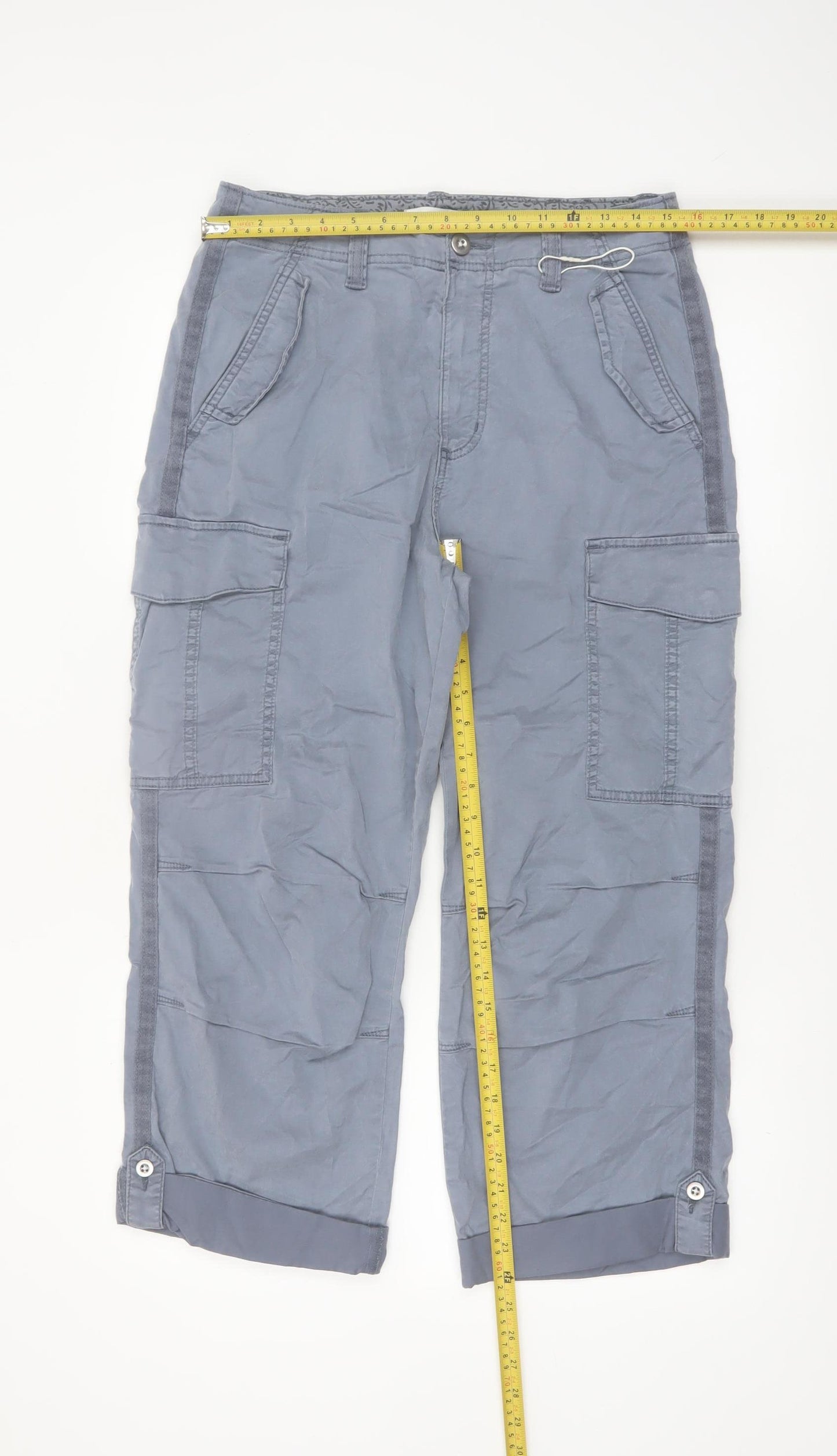 Marks and Spencer Womens Grey Cargo Trousers Size 12 Regular Lightweight