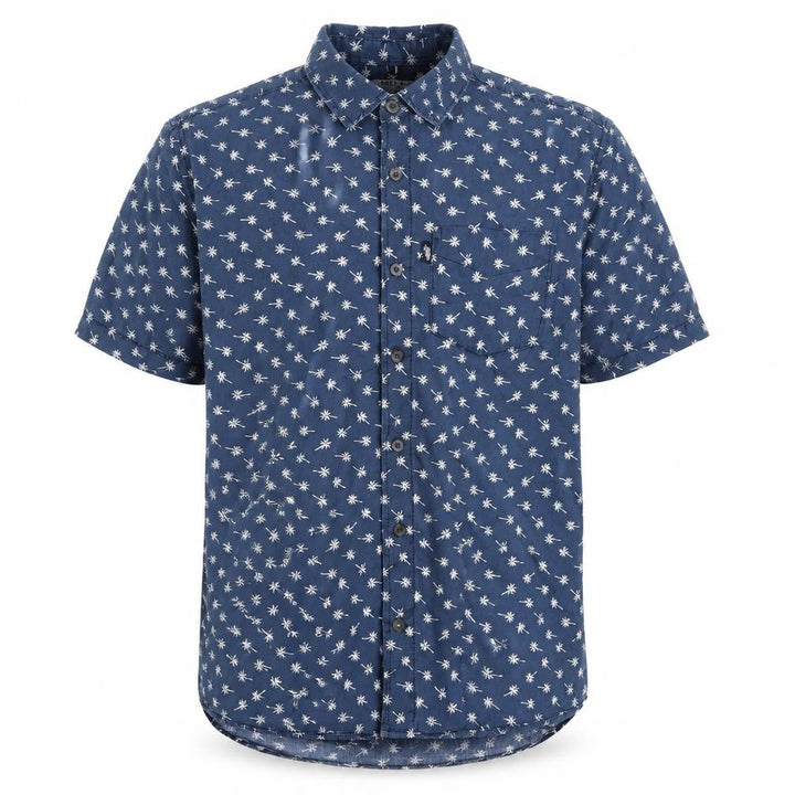 U.S. Polo Assn. Men's Blue Tropical Print Cotton Short Sleeve Shirt L