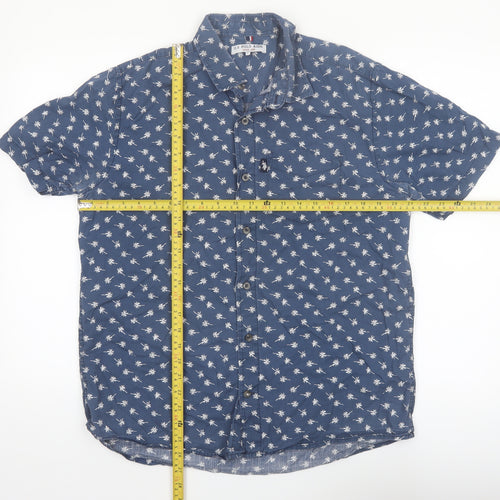 U.S. Polo Assn. Men's Blue Tropical Print Cotton Short Sleeve Shirt L