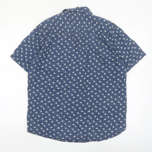 U.S. Polo Assn. Men's Blue Tropical Print Cotton Short Sleeve Shirt L