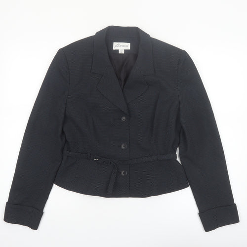 Barami Women's Black Size 10 Notch Lapel Belted Blazer Jacket