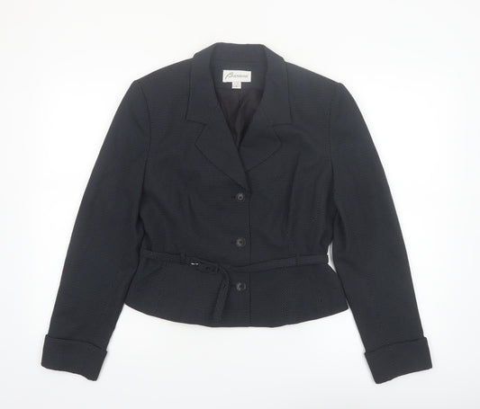 Barami Women's Black Size 10 Notch Lapel Belted Blazer Jacket