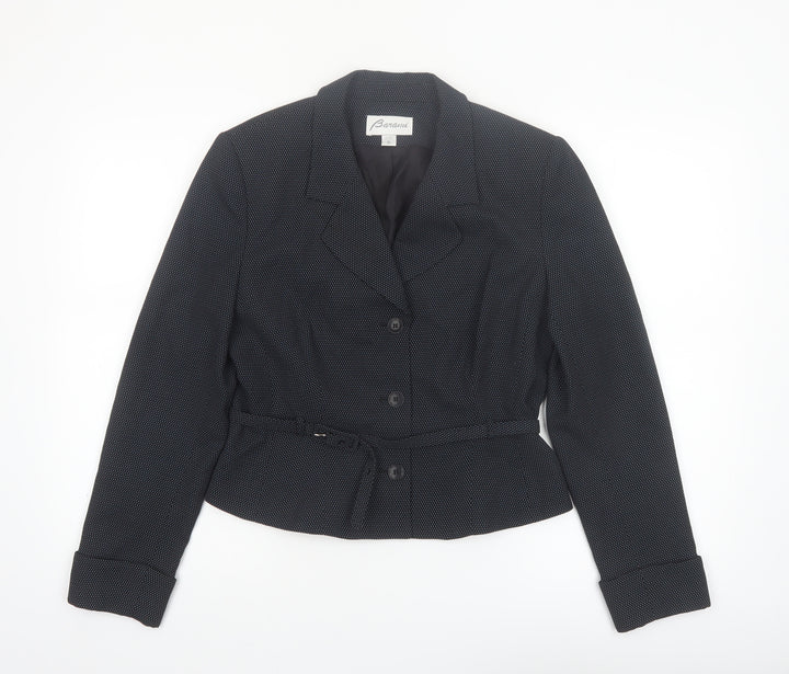 Barami Women's Black Size 10 Notch Lapel Belted Blazer Jacket
