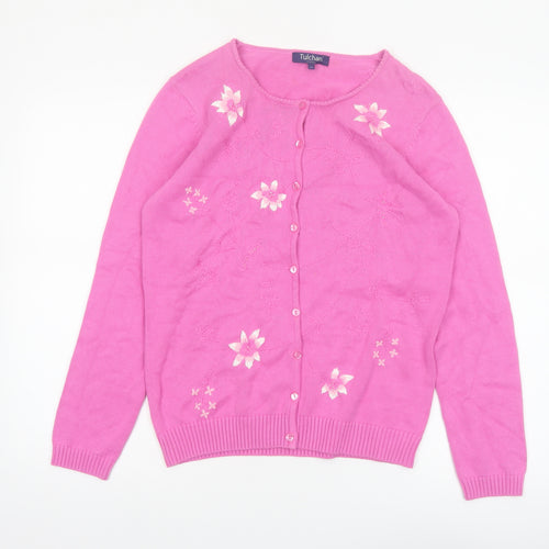 Tulchan Women Pink Embroidered Cotton Button Jacket M