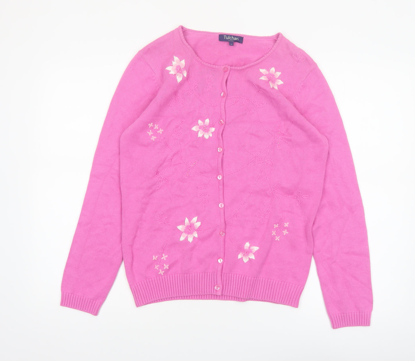 Tulchan Women Pink Embroidered Cotton Button Jacket M