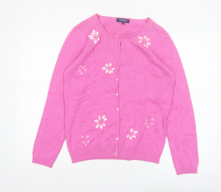 Tulchan Women Pink Embroidered Cotton Button Jacket M