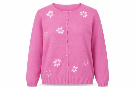 Front view of Tulchan Women Pink Embroidered Cotton Button Jacket M