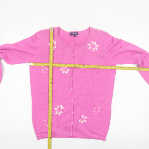 Tulchan Women Pink Embroidered Cotton Button Jacket M