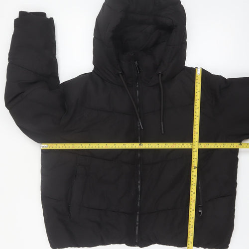 Zara Women Black Puffer Jacket Hooded Size 12 Polyester Short Winter Coat